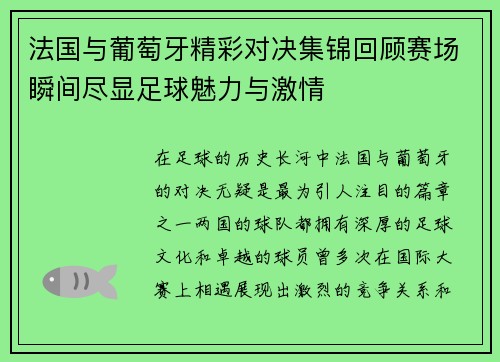 法国与葡萄牙精彩对决集锦回顾赛场瞬间尽显足球魅力与激情
